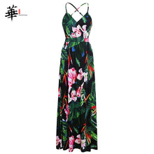 Multicolor Tropical Jungle Leaf Boho Long Dress Sling Cross Back Women V neck 2019 Party Night Elegant Sexy Maxi Summer Dresses