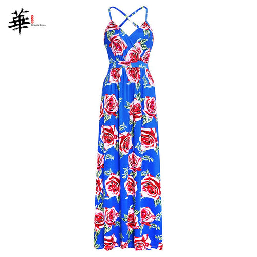 Multicolor Tropical Jungle Leaf Boho Long Dress Sling Cross Back Women V neck 2019 Party Night Elegant Sexy Maxi Summer Dresses
