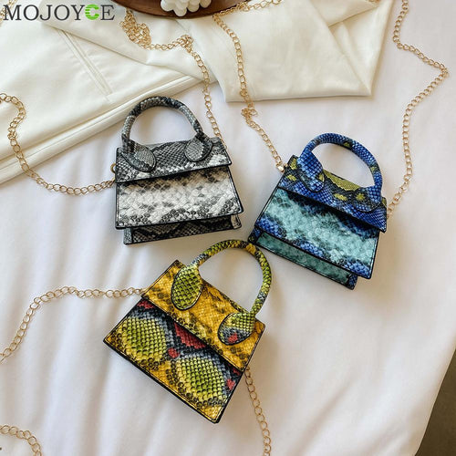 Fashion Snake Skin Women Shoulder Handbag Totes PU Mini Chain Crossbody Bags Popular Simple Female Daily Bag