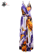 Multicolor Tropical Jungle Leaf Boho Long Dress Sling Cross Back Women V neck 2019 Party Night Elegant Sexy Maxi Summer Dresses