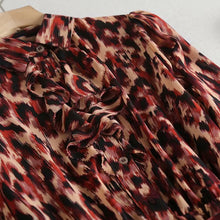 Za 2020 Women Dress Leopard Print Chiffon Mid Calf Dress Long Sleeve Turn-Down Collar Vintage Dresses Female Ruffles Vestidos