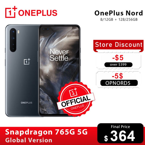 Global Version OnePlus Nord 5G Snapdragon 765G Smartphone 8GB 128GB 6.44'' 90Hz AMOLED Screen 48MP Quad Cams Warp Charge 30T