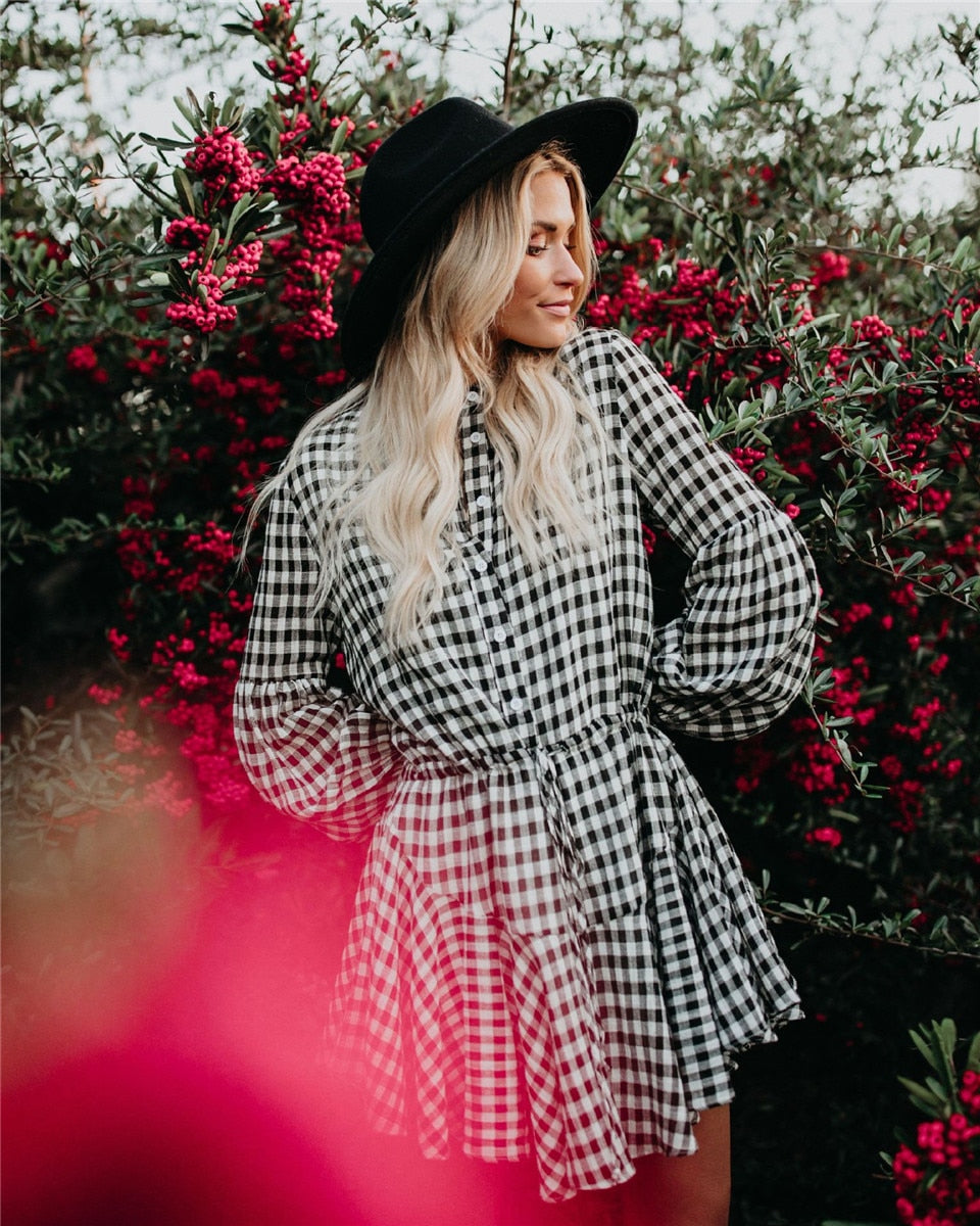 Women Casual Long Sleeve Dress Elegant Chiffon Print Vestidos White Floral Midi Dress Zebra Striped Dresses Plaid Mini Dresses