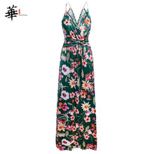 Multicolor Tropical Jungle Leaf Boho Long Dress Sling Cross Back Women V neck 2019 Party Night Elegant Sexy Maxi Summer Dresses