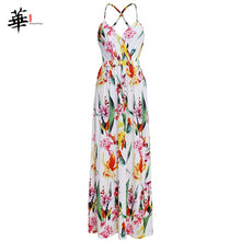 Multicolor Tropical Jungle Leaf Boho Long Dress Sling Cross Back Women V neck 2019 Party Night Elegant Sexy Maxi Summer Dresses