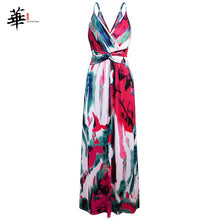 Multicolor Tropical Jungle Leaf Boho Long Dress Sling Cross Back Women V neck 2019 Party Night Elegant Sexy Maxi Summer Dresses