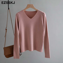 chic casual Autumn Winter Basic Sweater pullovers Women v-neck Solid Knit Slim Pullover female Long Sleeve warm Khaki Sweater