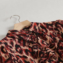 Za 2020 Women Dress Leopard Print Chiffon Mid Calf Dress Long Sleeve Turn-Down Collar Vintage Dresses Female Ruffles Vestidos