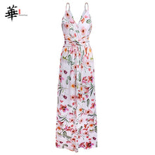 Multicolor Tropical Jungle Leaf Boho Long Dress Sling Cross Back Women V neck 2019 Party Night Elegant Sexy Maxi Summer Dresses