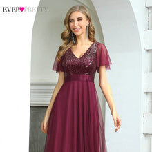 Burgundy Formal Dresses Ever Pretty EP00542 Elegant A Line V Neck Ruffles Sleeves Sequined Long Evening Dress Vestidos De Noche