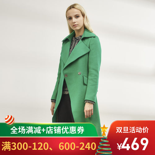 毛呢大衣女冬装2018新款女装 羊毛时尚中长款纯色大衣毛呢外套女