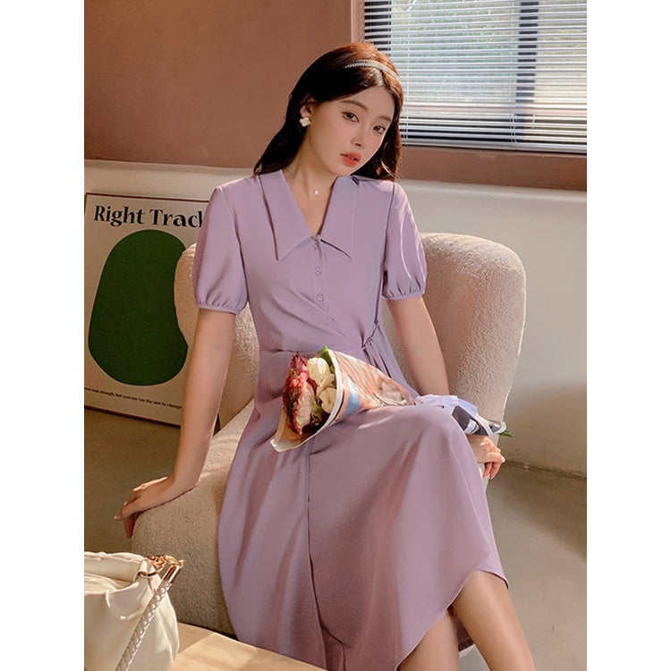 plus Size Women's Clothing Plump Girls Design Gentle Purple Dress 2022 Summer Puff Sleeve A