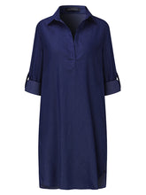 Women Casual V Neck Denim Blue Jean Fold Sleeve Mini Dresses