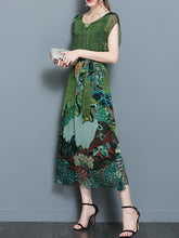 Elegant Women Floral Short Sleeve Mid-long Dress