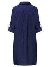 Women Casual V Neck Denim Blue Jean Fold Sleeve Mini Dresses