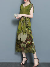 Elegant Women Floral Short Sleeve Mid-long Dress