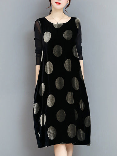 Elegant Polka Dot Velvet Loose Dress