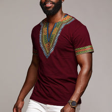 Mens African Ethnic Short Sleeve Top  Dashiki Style Printing Tops T Shirt Blouse