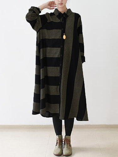 S-5XL Striped Shirt Dress