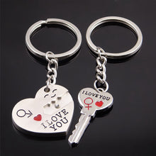 Fashion Heart Key Ring Silver Color Lovers Love Key Chain Valentine's Day gift 1 Pair Couple I Love You Letter Keychain