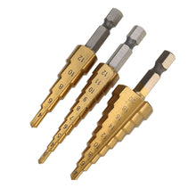 Drillpro 3Pcs 1/4 Inch Hex Shank HSS Titanium Coated Step Drill Bit Set 3-12/4-12/4-20mm