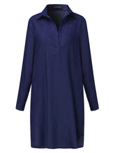Women Casual V Neck Denim Blue Jean Fold Sleeve Mini Dresses