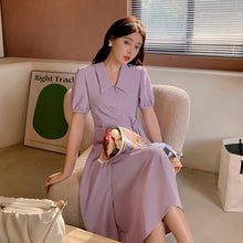 plus Size Women's Clothing Plump Girls Design Gentle Purple Dress 2022 Summer Puff Sleeve A