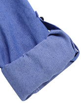 Women Casual V Neck Denim Blue Jean Fold Sleeve Mini Dresses