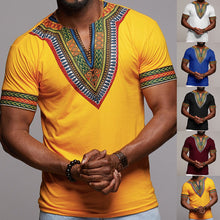 Mens African Ethnic Short Sleeve Top  Dashiki Style Printing Tops T Shirt Blouse