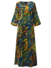 Women Floral Printed Loose 3/4 Sleeves O-Neck Dress