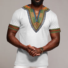 Mens African Ethnic Short Sleeve Top  Dashiki Style Printing Tops T Shirt Blouse