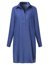 Women Casual V Neck Denim Blue Jean Fold Sleeve Mini Dresses
