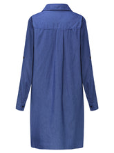 Women Casual V Neck Denim Blue Jean Fold Sleeve Mini Dresses