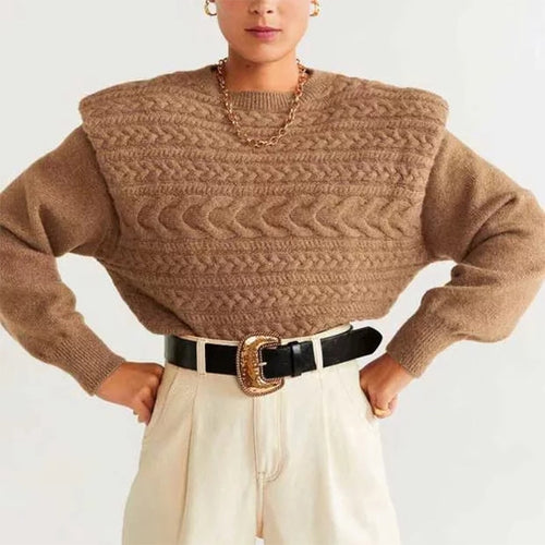 ZA style autumn winter women's Warm tops knitted wide shoulder sweater women pullover casual lady pull woman jumper