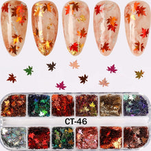 12 Grids/Set nail supplies maple leaf holographic glitter nail art decorations decals sequines decals nails accessories set