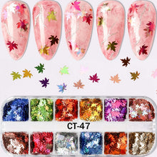 12 Grids/Set nail supplies maple leaf holographic glitter nail art decorations decals sequines decals nails accessories set