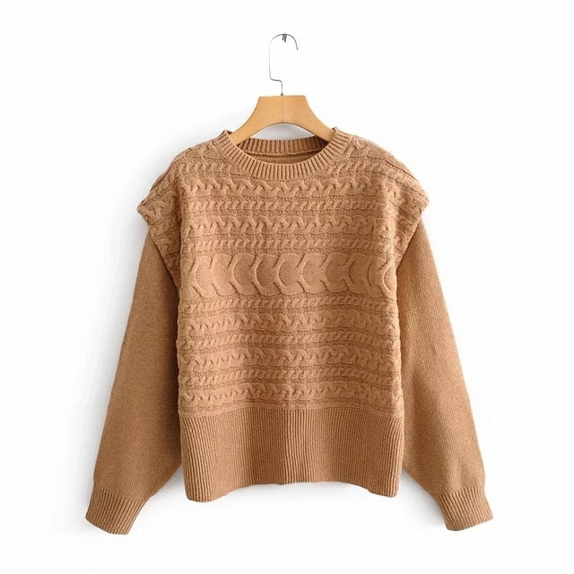 ZA style autumn winter women's Warm tops knitted wide shoulder sweater women pullover casual lady pull woman jumper