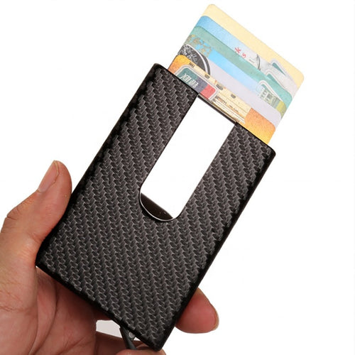 Business Aluminum Wallet Automatic Slide Card Case Carbon Fiber PU Leather Metal ID Credit Card Holder Clip