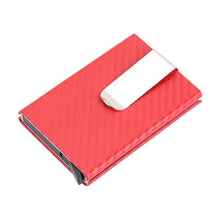 Business Aluminum Wallet Automatic Slide Card Case Carbon Fiber PU Leather Metal ID Credit Card Holder Clip