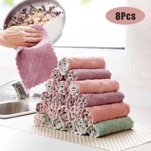 8PCS Microfiber Kitchen Towel Absorbent Dish Cloth Non-stick Oil Washing Kitchen Rag Household Tableware Cleaning Wiping Tools