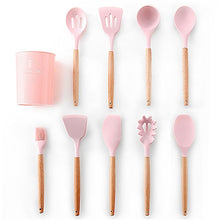 9/10/12PCS Silicone Cooking Utensils Set Non-stick Spatula Shovel Wooden Handle Cooking Tools Set With Storage Box Kitchen Tools