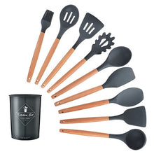 9/10/12PCS Silicone Cooking Utensils Set Non-stick Spatula Shovel Wooden Handle Cooking Tools Set With Storage Box Kitchen Tools