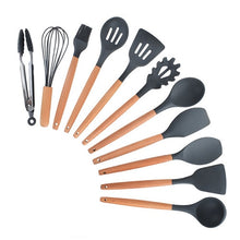 9/10/12PCS Silicone Cooking Utensils Set Non-stick Spatula Shovel Wooden Handle Cooking Tools Set With Storage Box Kitchen Tools