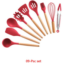 9/10/12PCS Silicone Cooking Utensils Set Non-stick Spatula Shovel Wooden Handle Cooking Tools Set With Storage Box Kitchen Tools