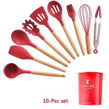 9/10/12PCS Silicone Cooking Utensils Set Non-stick Spatula Shovel Wooden Handle Cooking Tools Set With Storage Box Kitchen Tools