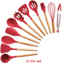 9/10/12PCS Silicone Cooking Utensils Set Non-stick Spatula Shovel Wooden Handle Cooking Tools Set With Storage Box Kitchen Tools