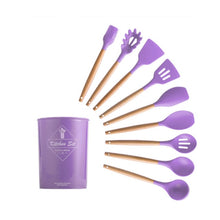 9/10/12PCS Silicone Cooking Utensils Set Non-stick Spatula Shovel Wooden Handle Cooking Tools Set With Storage Box Kitchen Tools