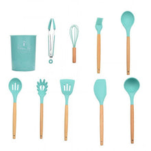 9/10/12PCS Silicone Cooking Utensils Set Non-stick Spatula Shovel Wooden Handle Cooking Tools Set With Storage Box Kitchen Tools