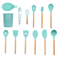 9/10/12PCS Silicone Cooking Utensils Set Non-stick Spatula Shovel Wooden Handle Cooking Tools Set With Storage Box Kitchen Tools