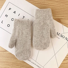 Double-layer rabbit hair gloves female winter Korean version of solid color all fingers  winter women gloves  girls mittens